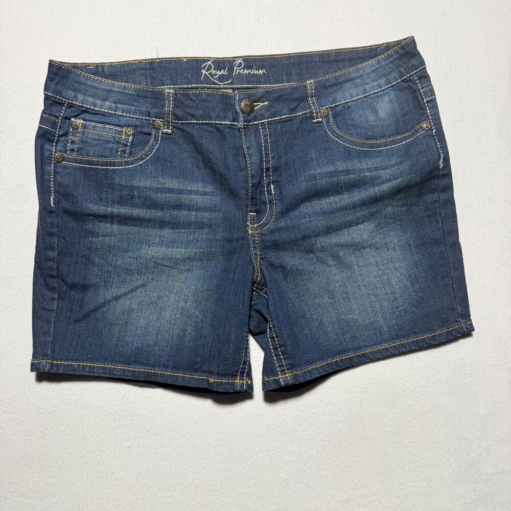 Royal Premium Denim Shorts Size 16 Blue Embroidered Butterfly